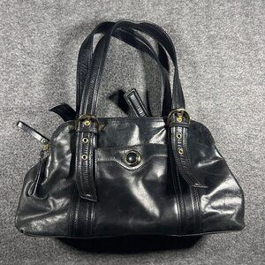 Kate Landry Shoulder Bag Handbag Black Leather Purse Gold Hardware Black Jewel